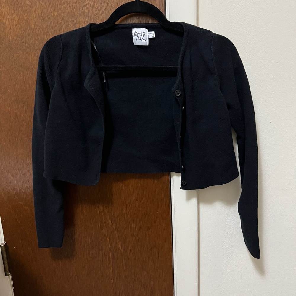 Princess Polly Black High Neck Button Up Cropped Cardigan Size 2